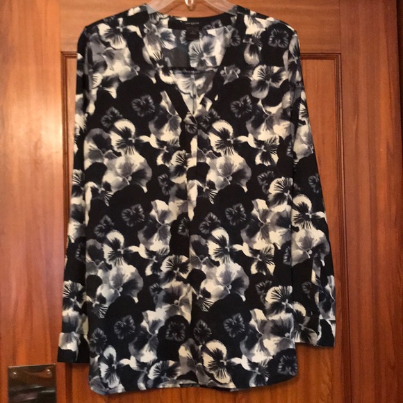 Ann Taylor; Blouse, Longsleeve, V-neck, Navy blue - Picture 2 of 4